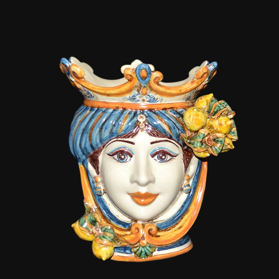 Testa h 25 cm limoni blu e arancio femmina - Ceramiche di Caltagirone Sofia