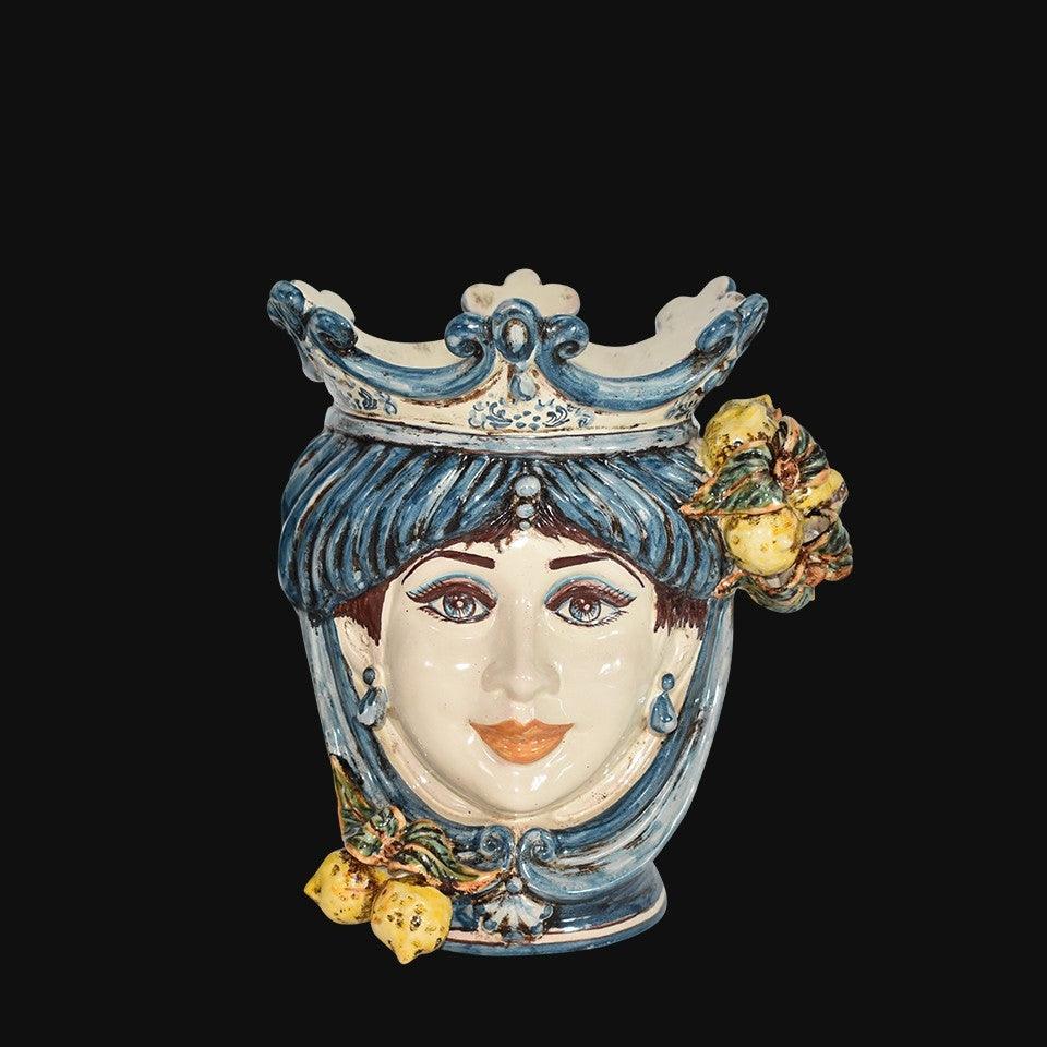 Testa h 25 con limoni siciliani mono blu femmina - Ceramiche di Caltagirone Sofia