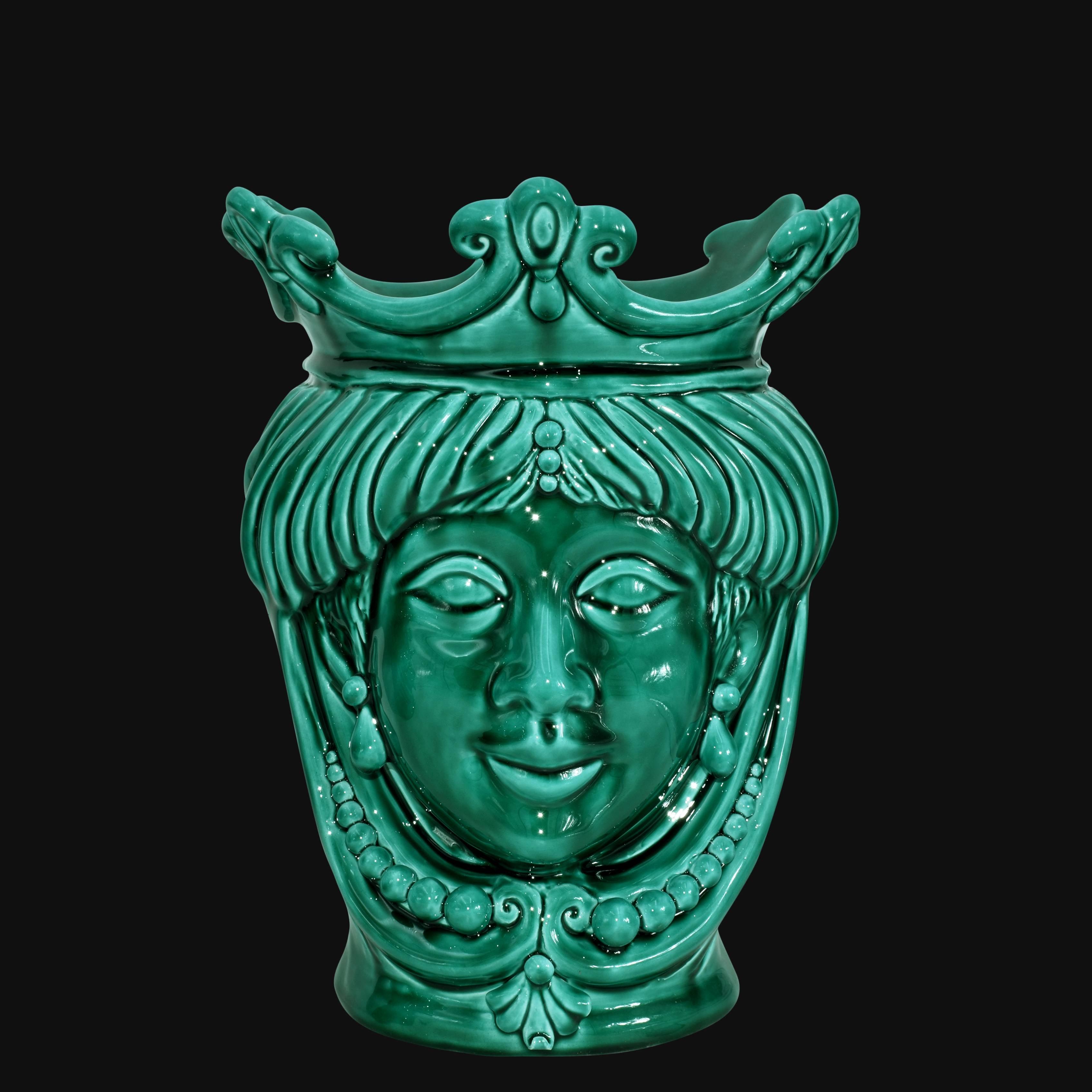 Testa h 25 con perline Verde Smeraldo femmina - Ceramiche di Caltagirone Sofia