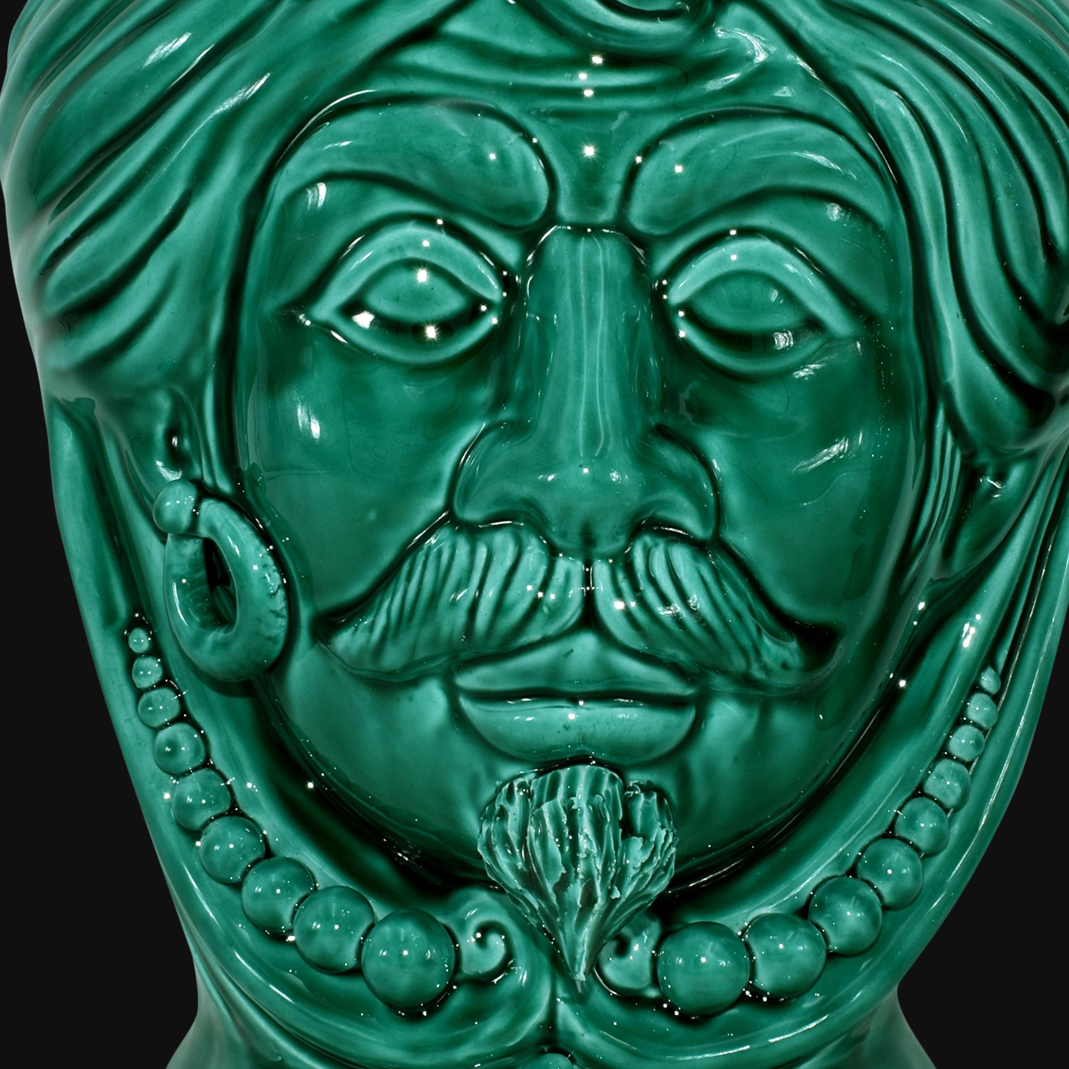 Testa h 25 con perline Verde Smeraldo uomo - Ceramiche di Caltagirone Sofia