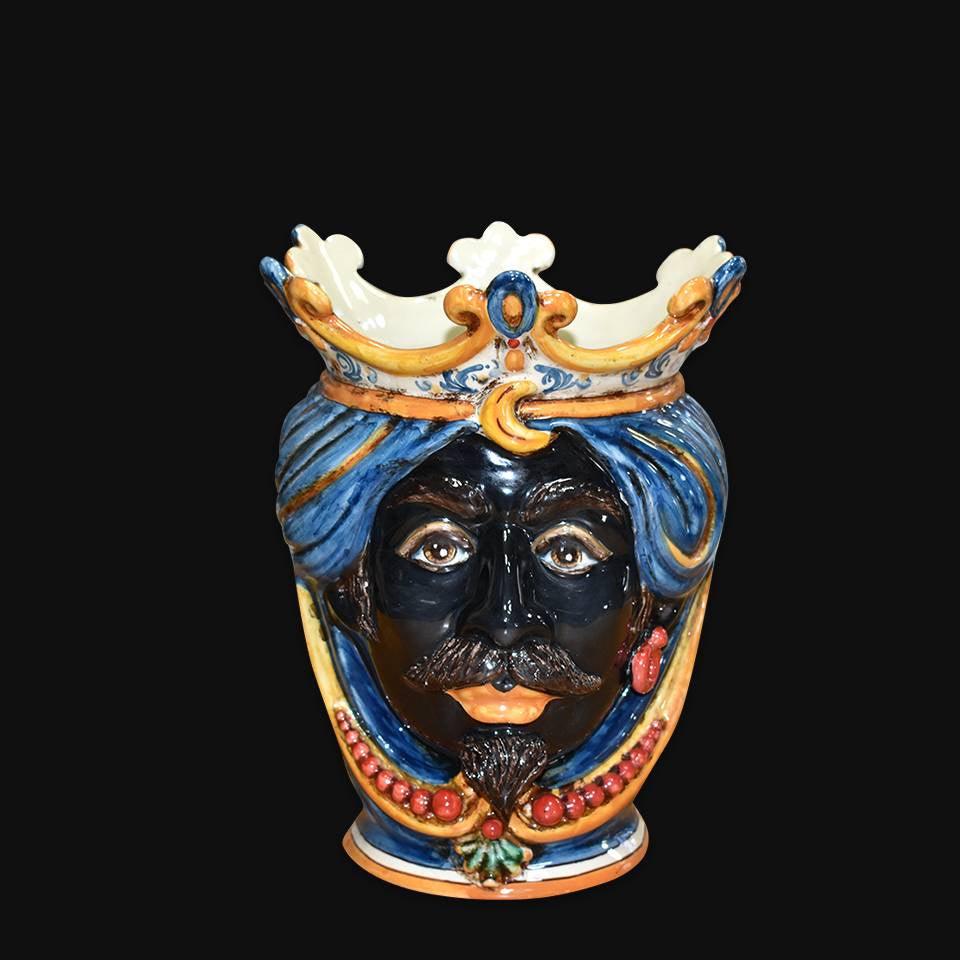 Testa h 25 c/perline blu e arancio maschio moro - Ceramiche di Caltagirone Sofia
