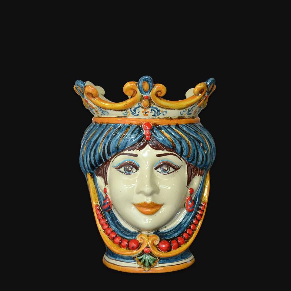 Testa h 25 c/perline decoro sicily femmina - Ceramiche di Caltagirone Sofia