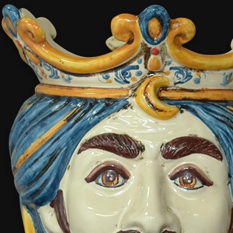 Testa h 25 c/perline decoro sicily maschio bianco - Ceramiche di Caltagirone Sofia