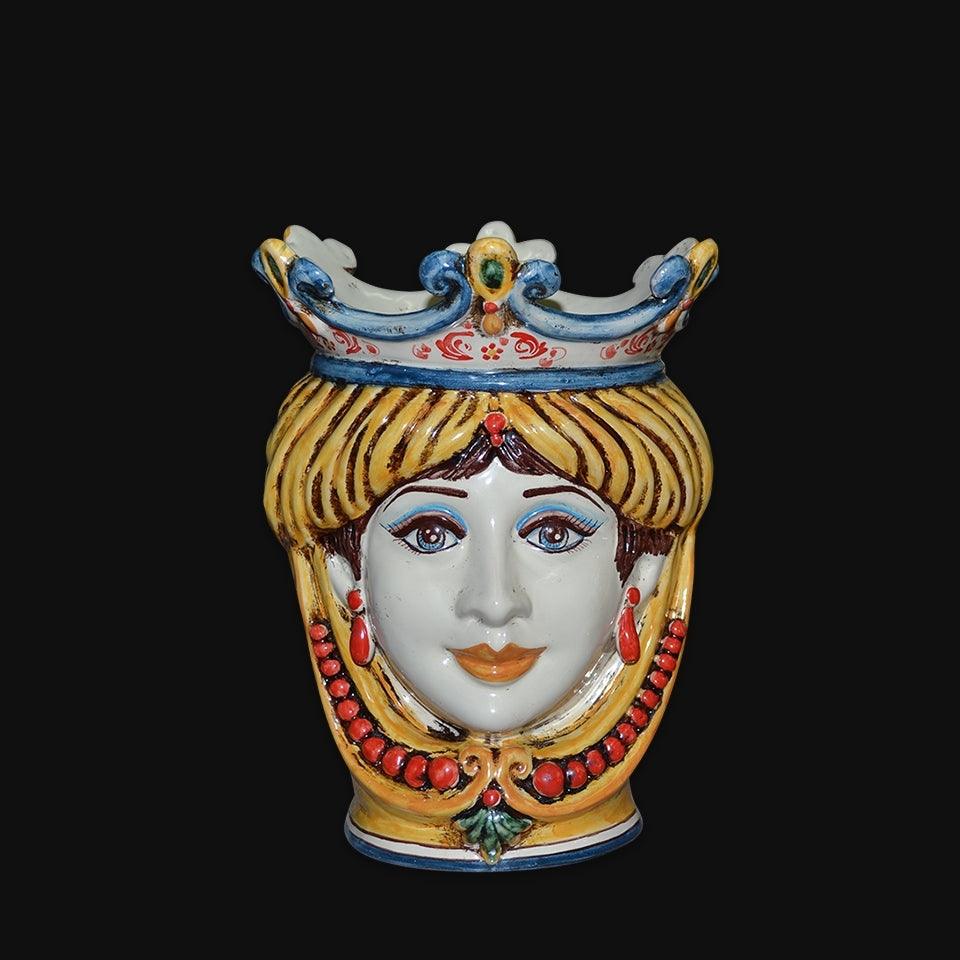 Testa h 25 c/perline giallo e arancio femmina - Ceramiche di Caltagirone Sofia