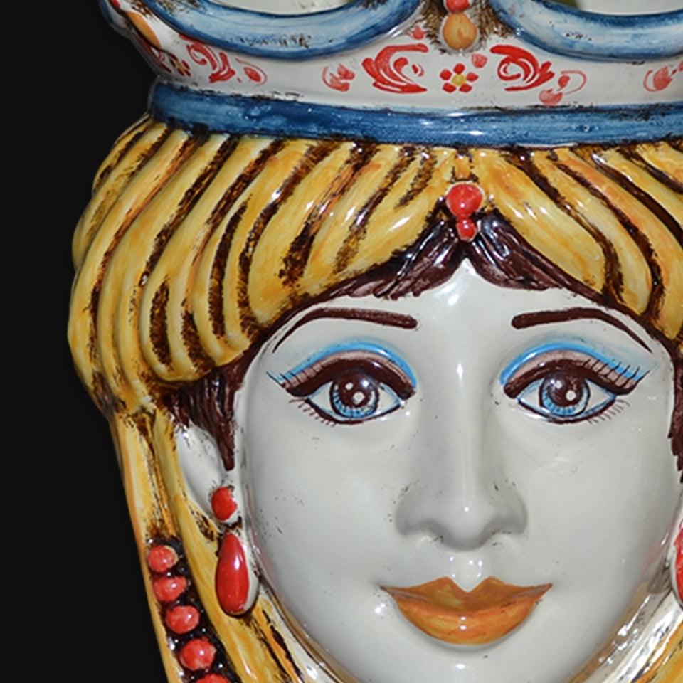 Testa h 25 c/perline giallo e arancio femmina - Ceramiche di Caltagirone Sofia