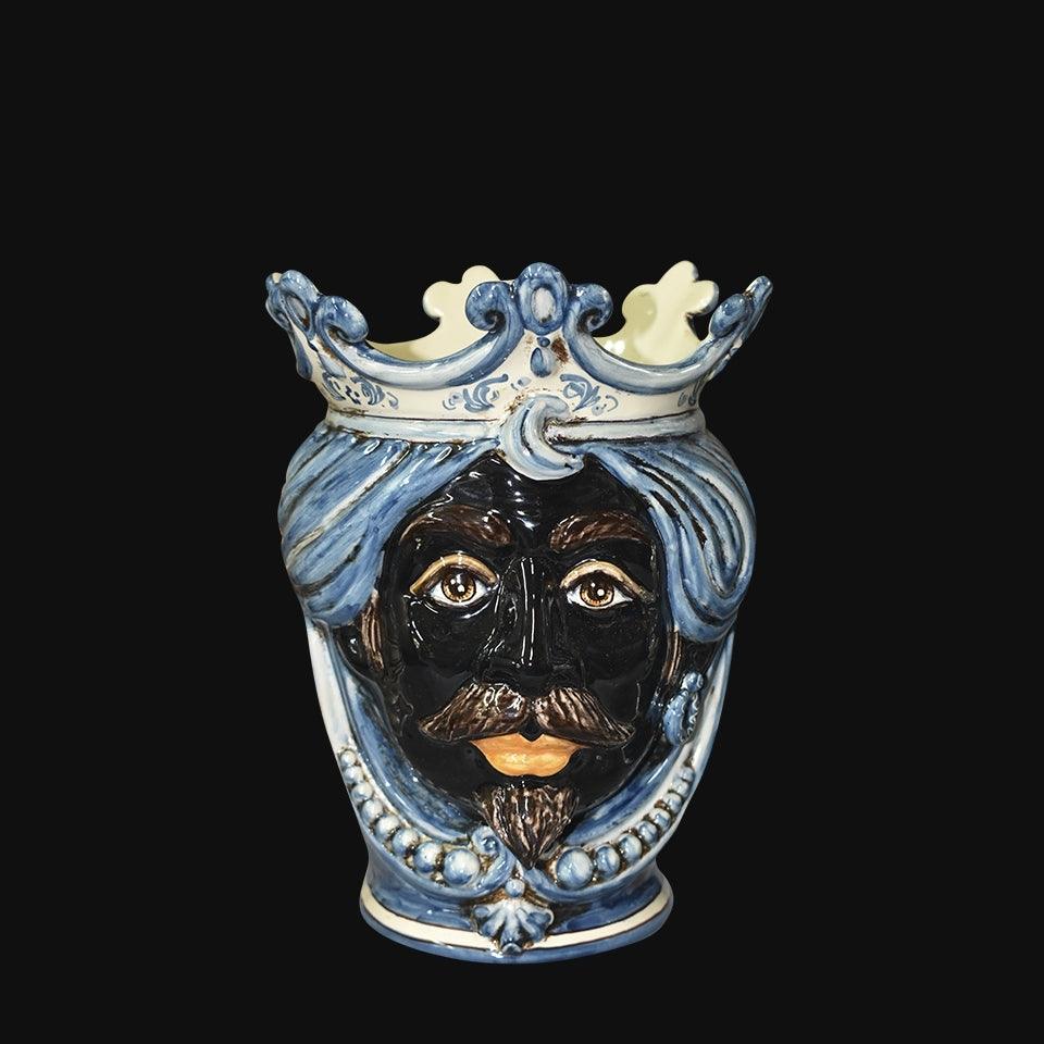 Testa h 25 c/perline mono blu maschio moro - Ceramiche di Caltagirone Sofia