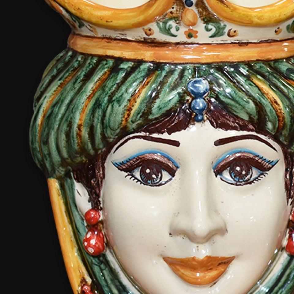 Testa h 25 c/perline verde/arancio femmina - Ceramiche di Caltagirone Sofia