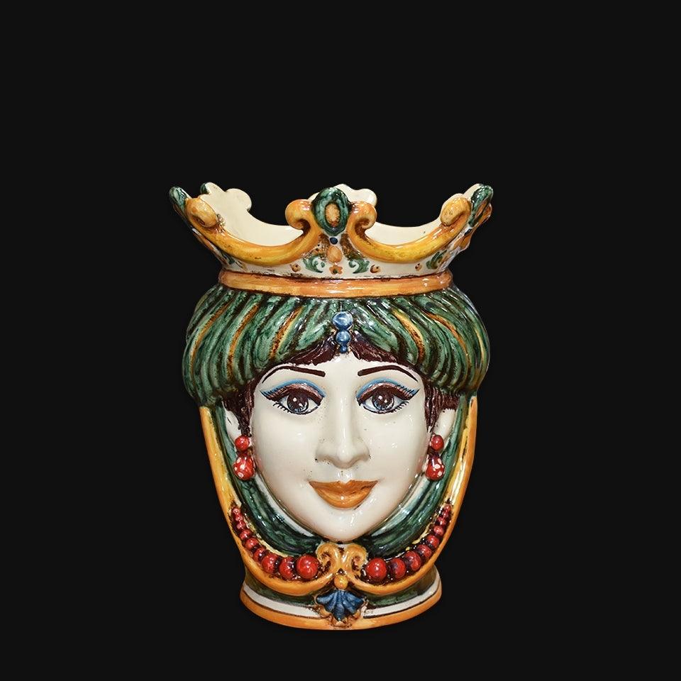 Testa h 25 c/perline verde/arancio femmina - Ceramiche di Caltagirone Sofia