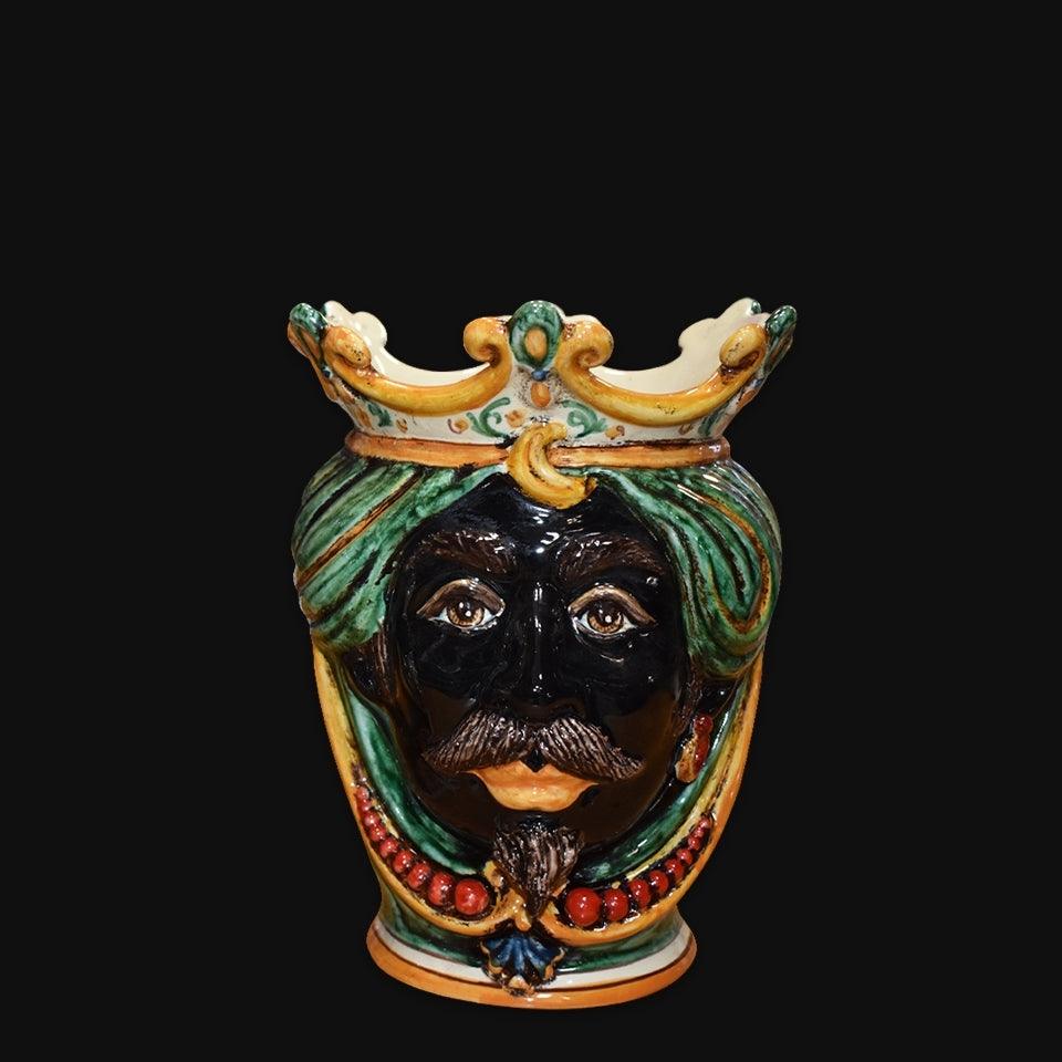 Testa h 25 c/perline verde/arancio maschio moro - Ceramiche di Caltagirone Sofia