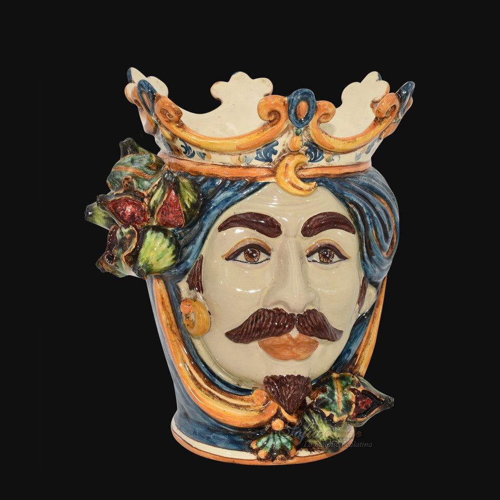 Testa h 25 fichi blu e arancio maschio bianco - Ceramiche di Caltagirone Sofia