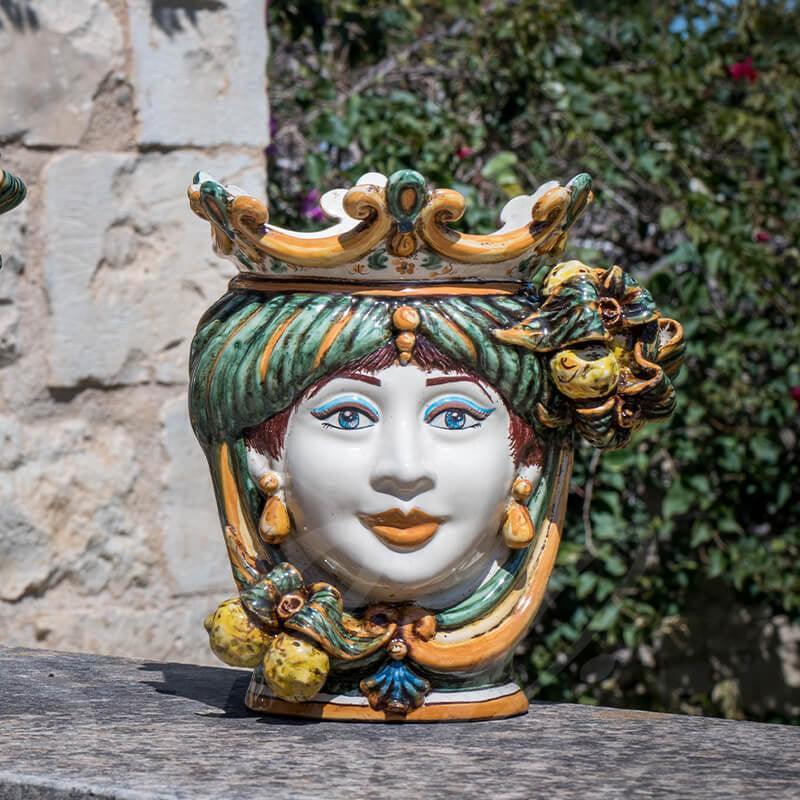 Testa h 25 limoni verde/arancio femmina - Ceramiche di Caltagirone Sofia