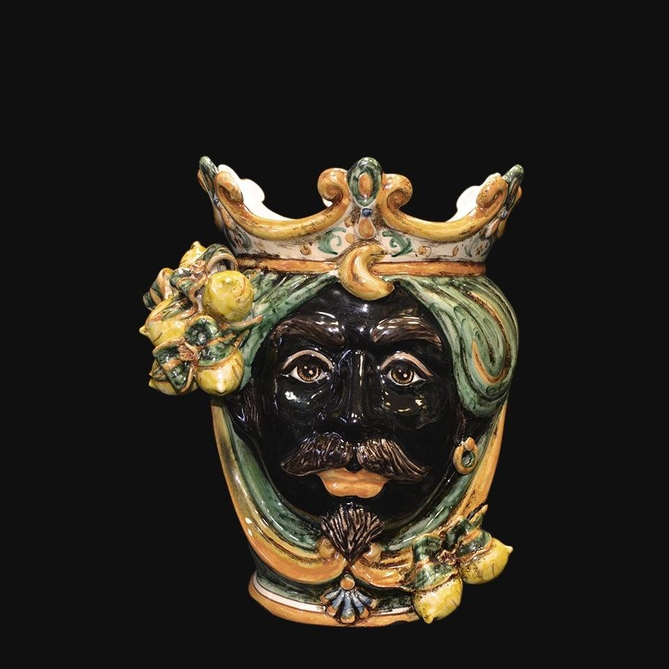 Testa h 25 limoni verde/arancio maschio moro - Ceramiche di Caltagirone Sofia