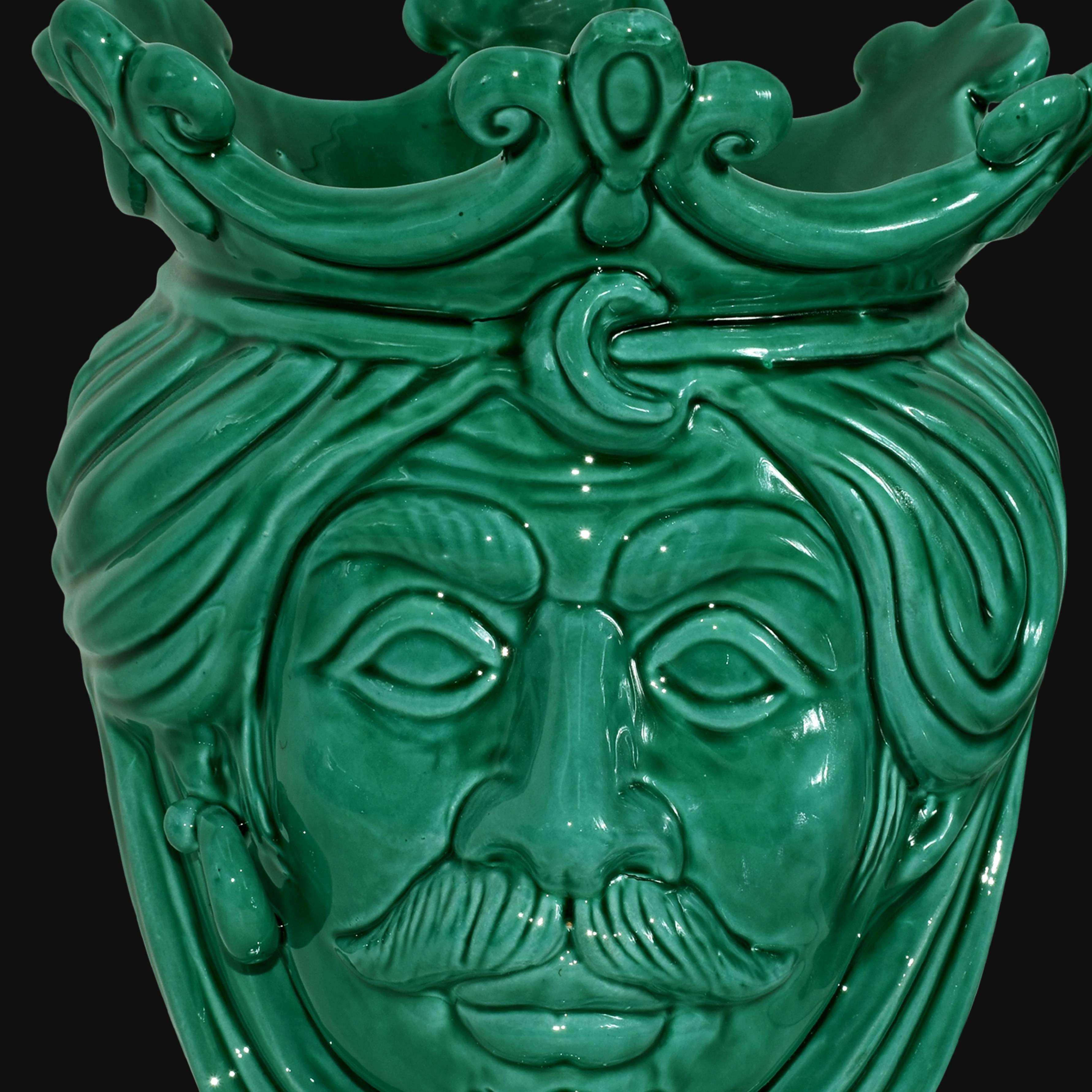 Testa h 25 liscia Verde Smeraldo maschio - Ceramiche di Caltagirone Sofia