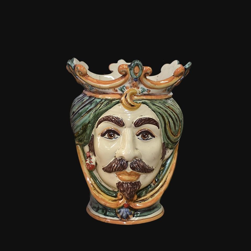 Testa h 25 liscia verde/arancio maschio bianco - Ceramiche di Caltagirone Sofia