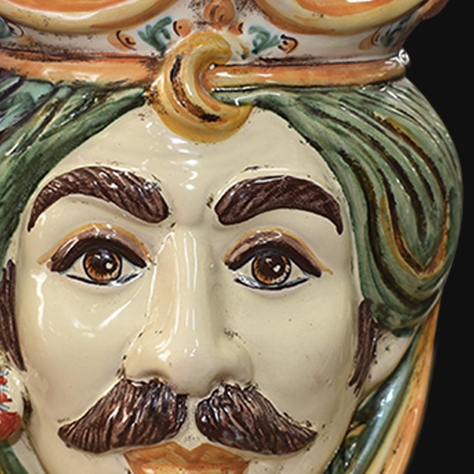 Testa h 25 liscia verde/arancio maschio bianco - Ceramiche di Caltagirone Sofia