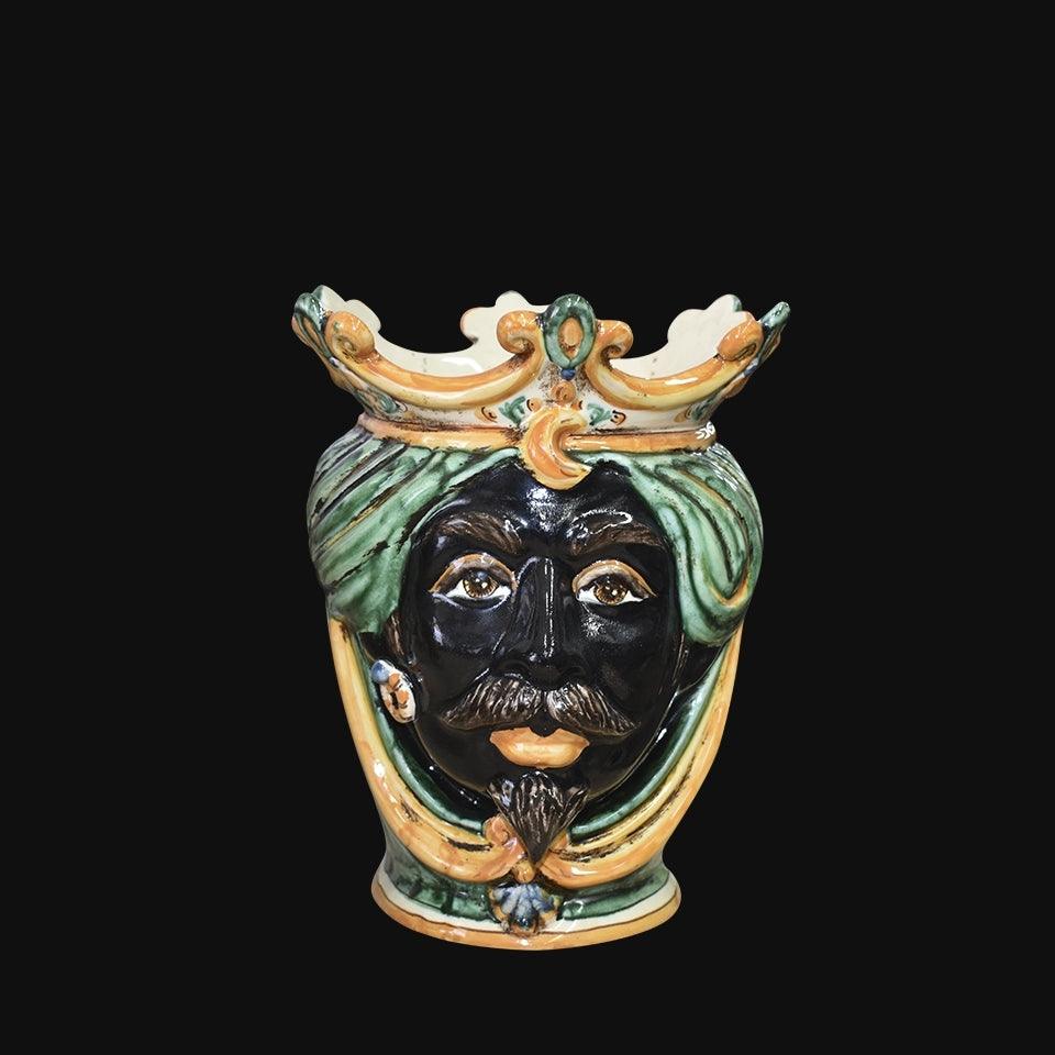 Testa h 25 liscia verde/arancio maschio moro - Ceramiche di Caltagirone Sofia
