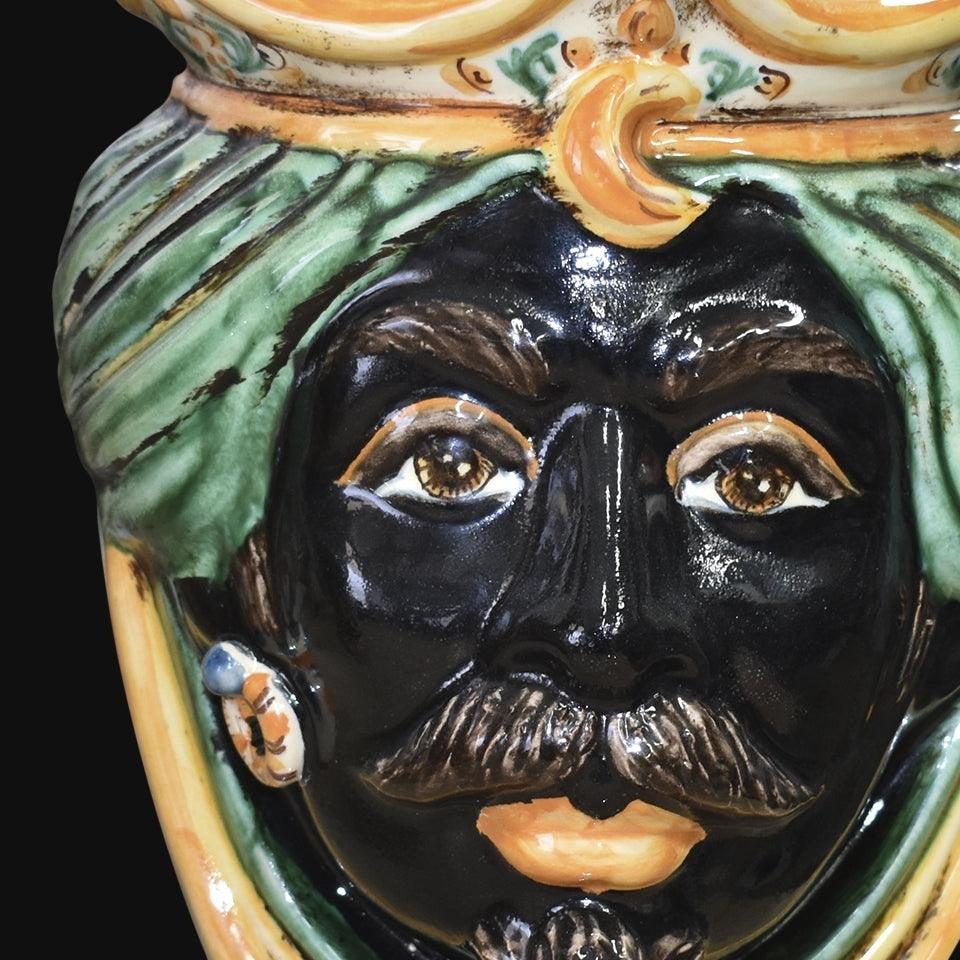 Testa h 25 liscia verde/arancio maschio moro - Ceramiche di Caltagirone Sofia