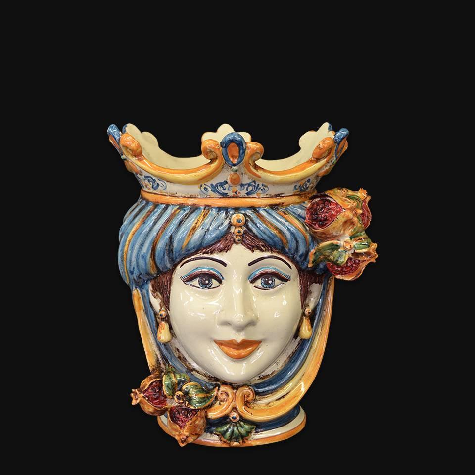 Testa h 25 melograni blu e arancio femmina - Ceramiche di Caltagirone Sofia