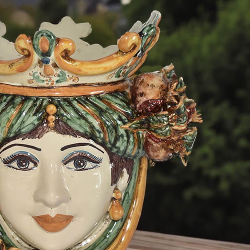 Testa h 25 melograni verde/arancio femmina - Ceramiche di Caltagirone Sofia