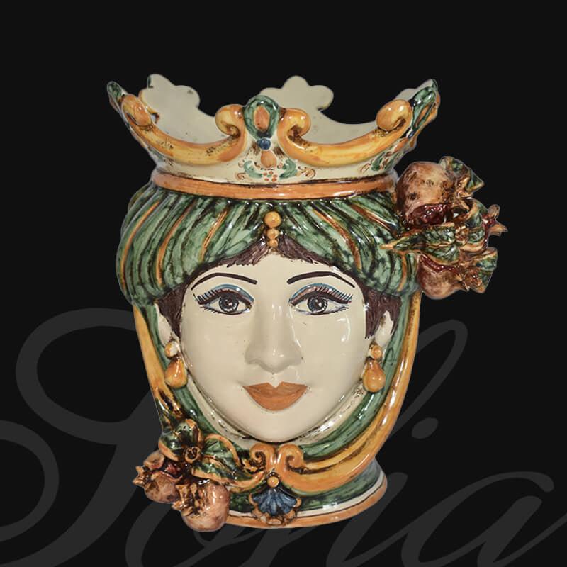 Testa h 25 melograni verde/arancio femmina - Ceramiche di Caltagirone Sofia