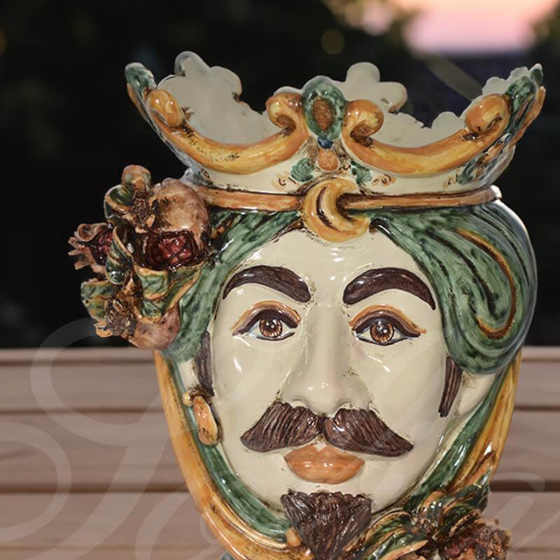 Testa h 25 melograni verde/arancio maschio bianco - Ceramiche di Caltagirone Sofia