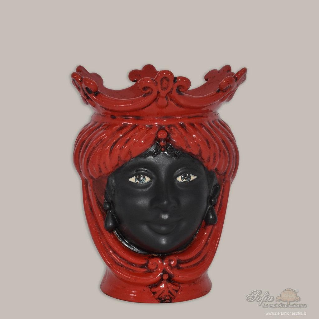 Testa h 25 Rosso Fuoco invecchiato con viso opaco femmina - Ceramiche di Caltagirone Sofia