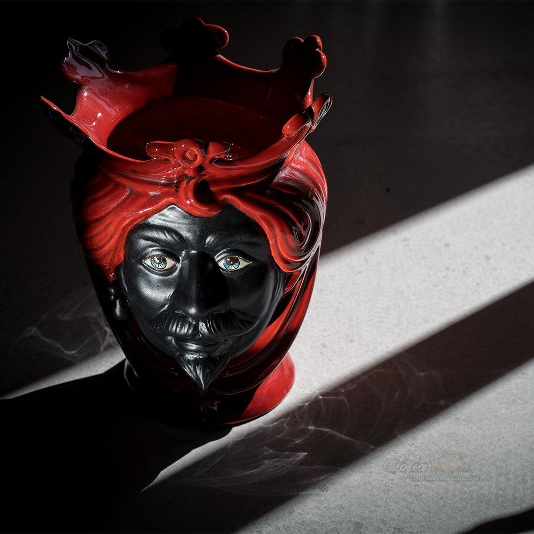 Testa h 25 Rosso Fuoco invecchiato con viso opaco uomo - Ceramiche di Caltagirone Sofia