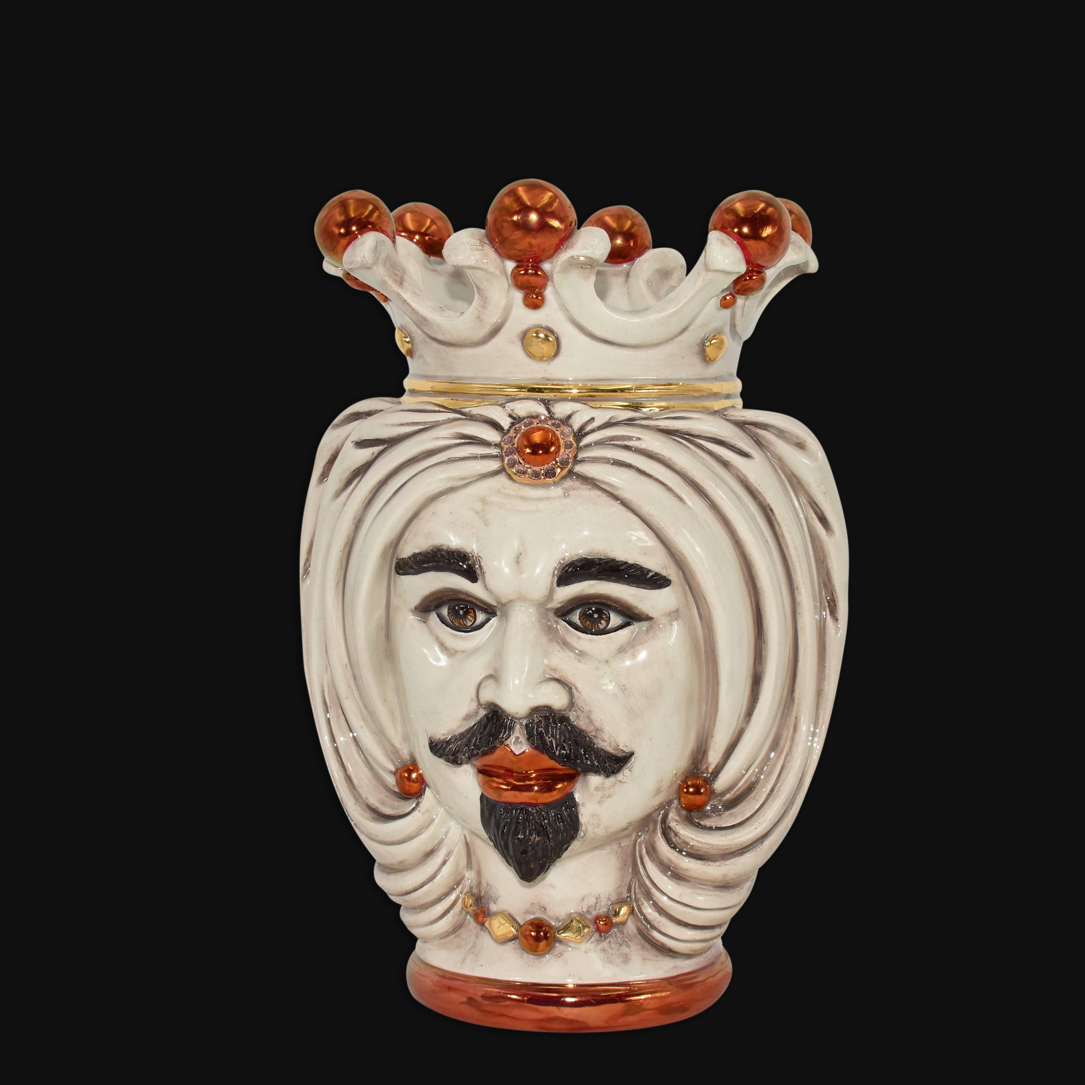 Testa h 25 turbante madreperla con oro e lustri maschio bianco - Ceramiche di Caltagirone Sofia