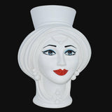 Testa di Moro, Donna, Bianco Opaco, occhi blu e labbra rosse. Ceramiche Sofia, Caltagirone