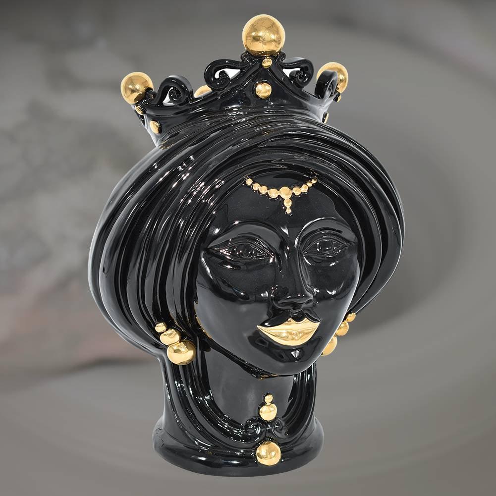 Testa h 30 Black and Gold donna - Teste di moro moderne Sofia Ceramiche - Ceramiche di Caltagirone Sofia