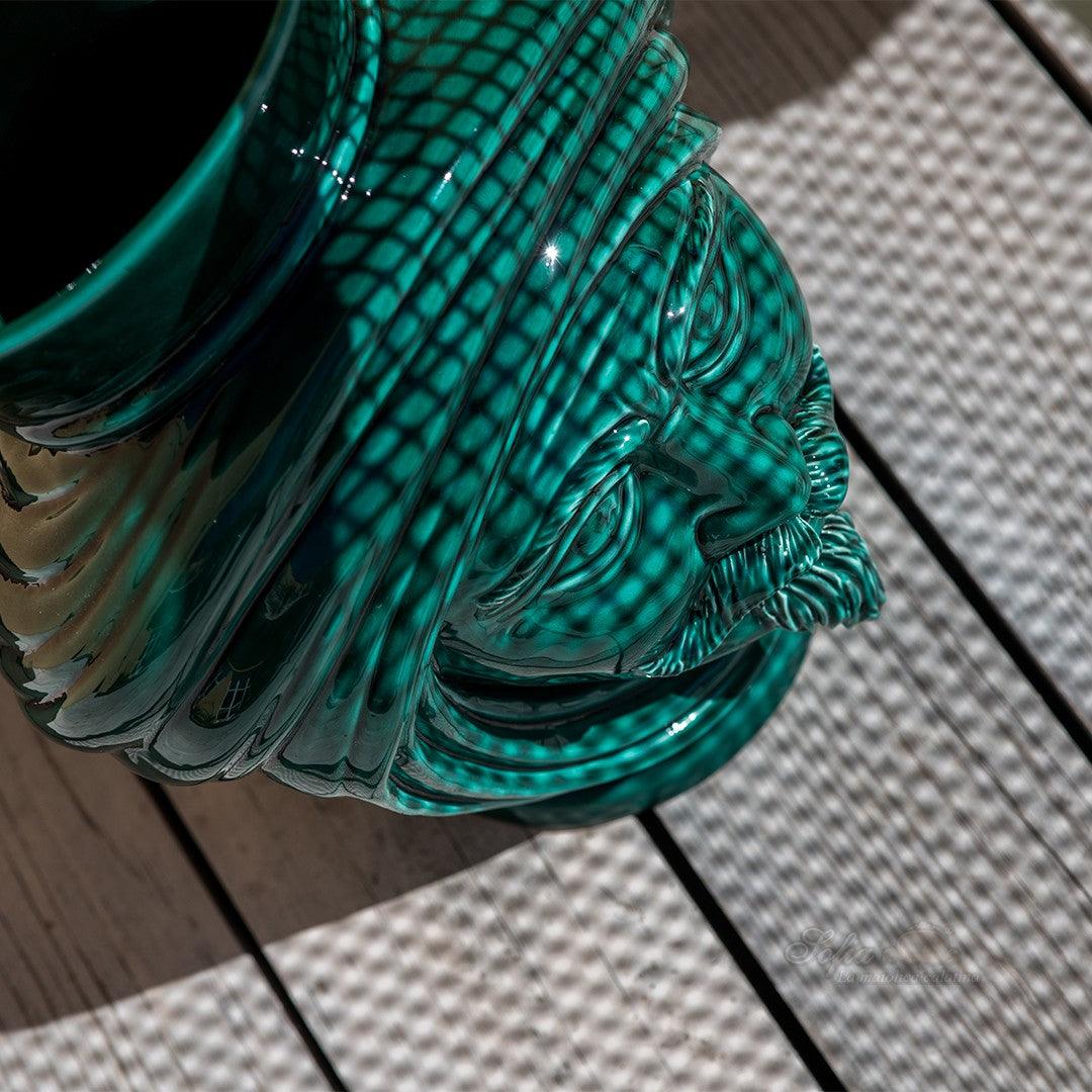 Testa h 30 corona liscia Verde Smeraldo Uomo - Teste di moro moderne Sofia Ceramiche - Ceramiche di Caltagirone Sofia