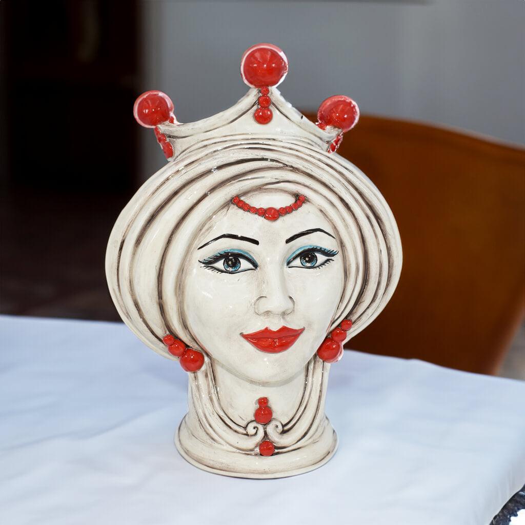 Testa h 30 madreperla con palline rosse donna - Ceramiche di Caltagirone Sofia