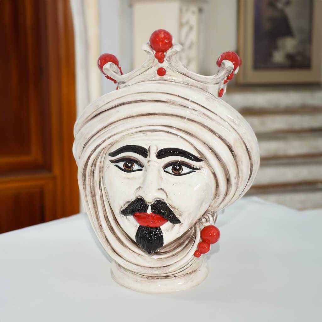 Testa h 30 madreperla con palline rosse maschio bianco - Ceramiche di Caltagirone Sofia