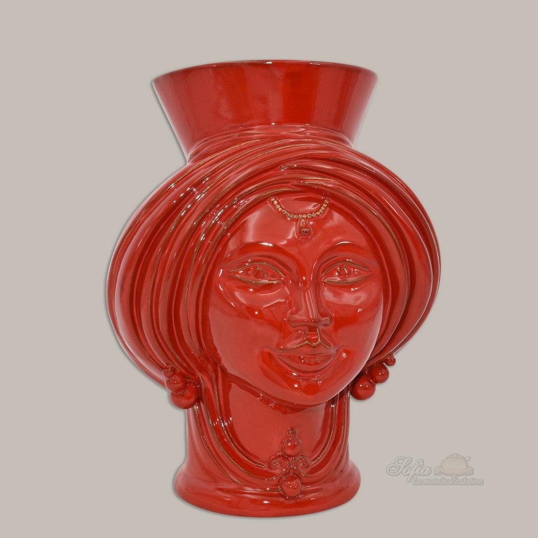 Testa h 30 Rosso Fuoco Donna - Teste di moro moderne Sofia Ceramiche - Ceramiche di Caltagirone Sofia
