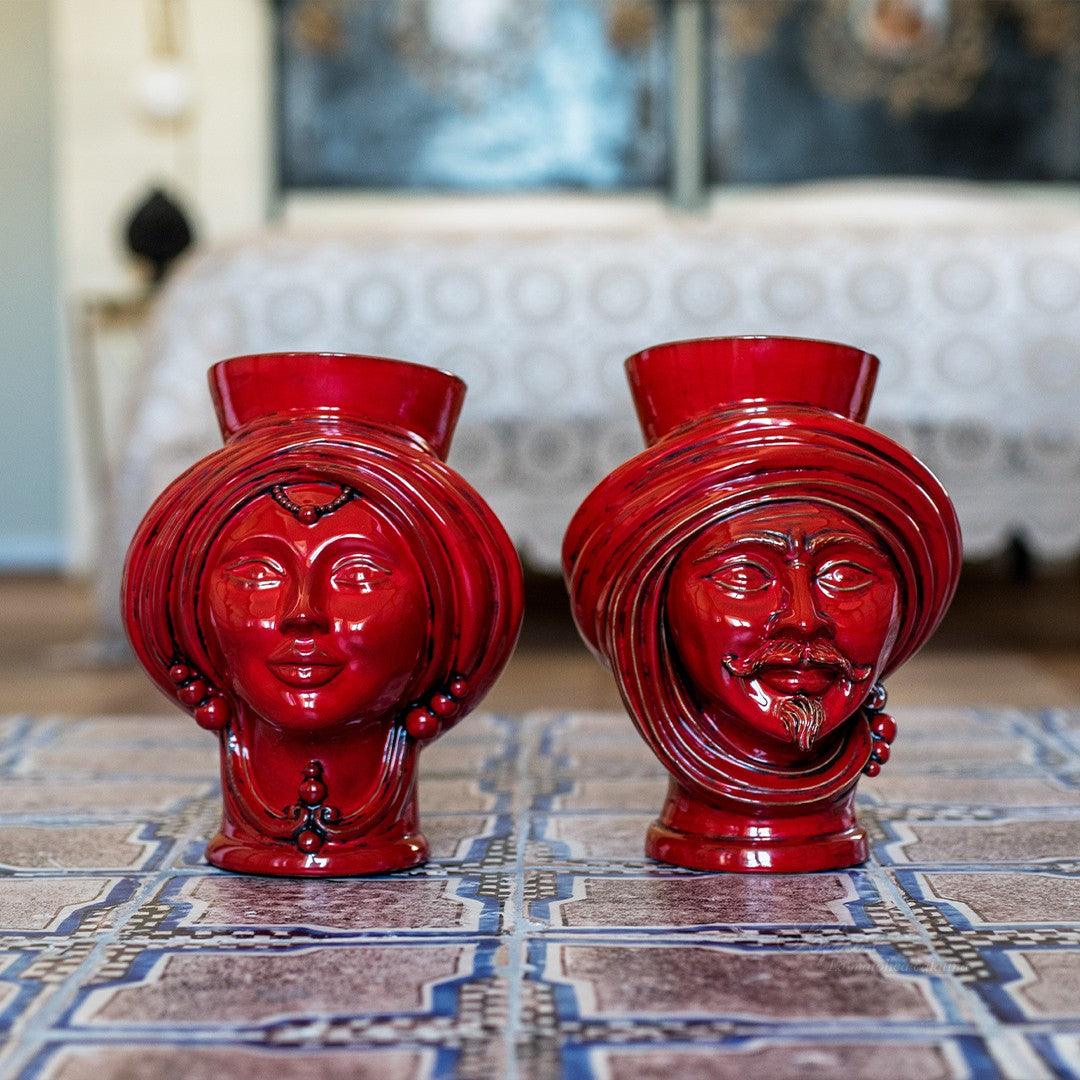 Testa h 30 Rosso Fuoco Donna - Teste di moro moderne Sofia Ceramiche - Ceramiche di Caltagirone Sofia