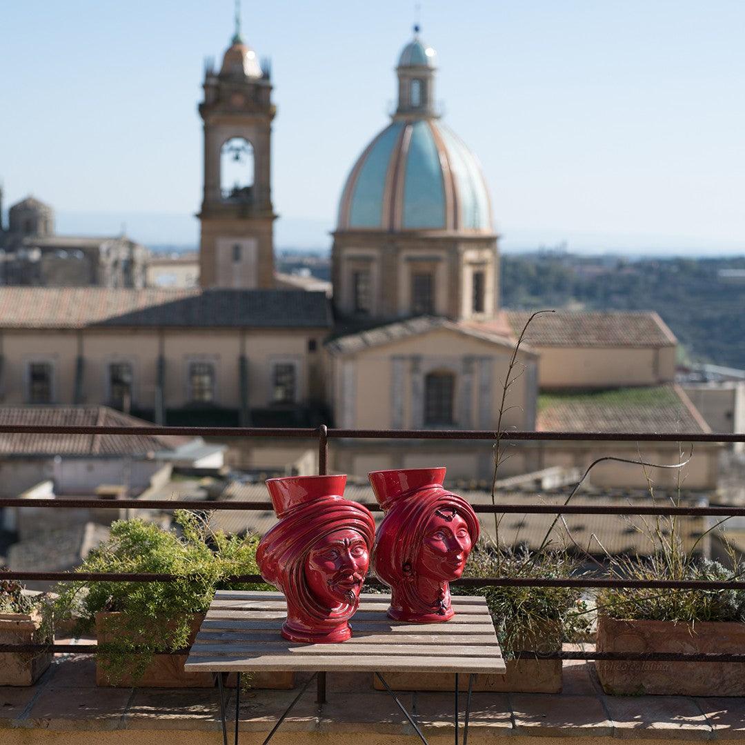 Testa h 30 Rosso Fuoco Uomo - Teste di moro moderne Sofia Ceramiche - Ceramiche di Caltagirone Sofia