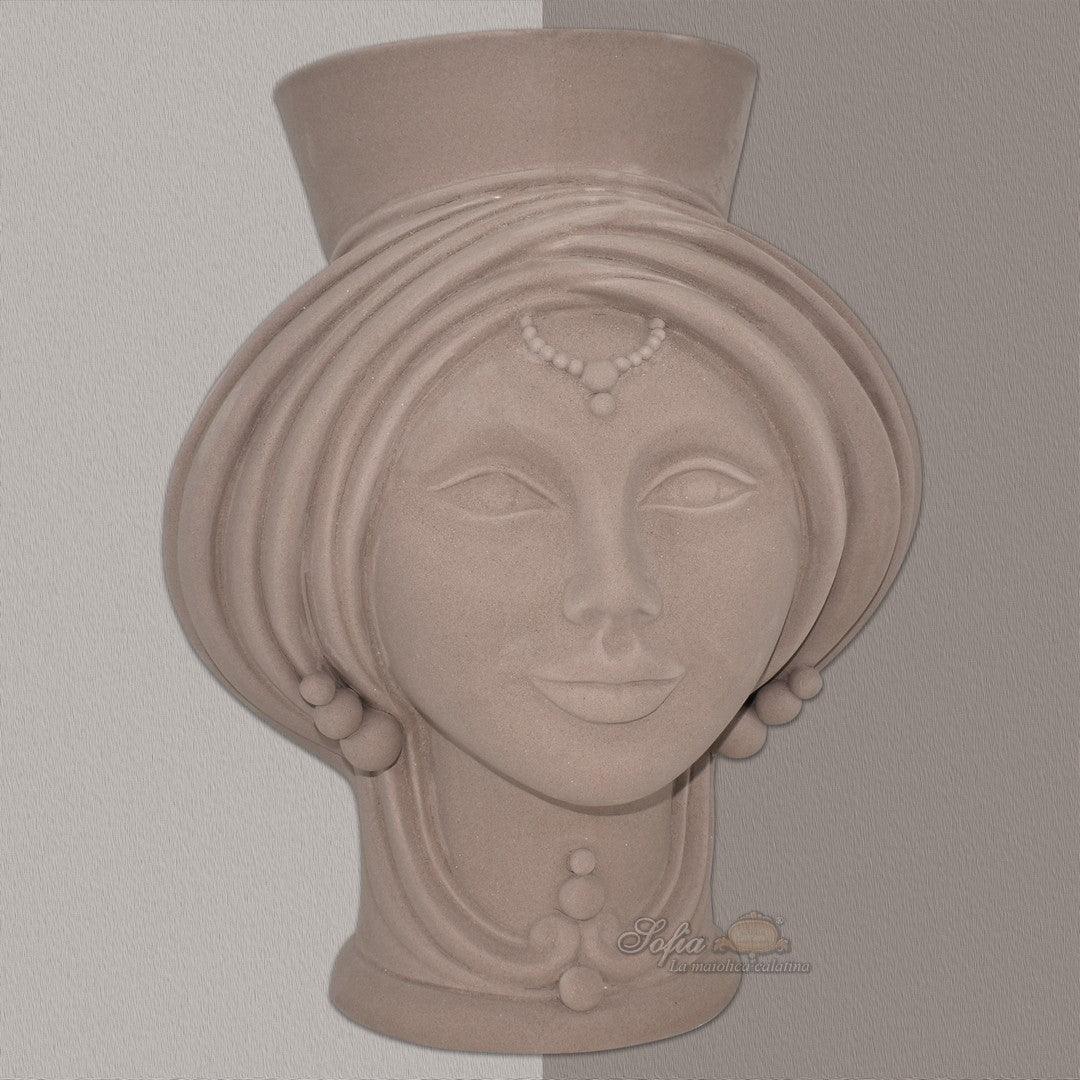 Testa h 30 Tortora Opaco Donna - Teste di moro moderne Sofia Ceramiche - Ceramiche di Caltagirone Sofia