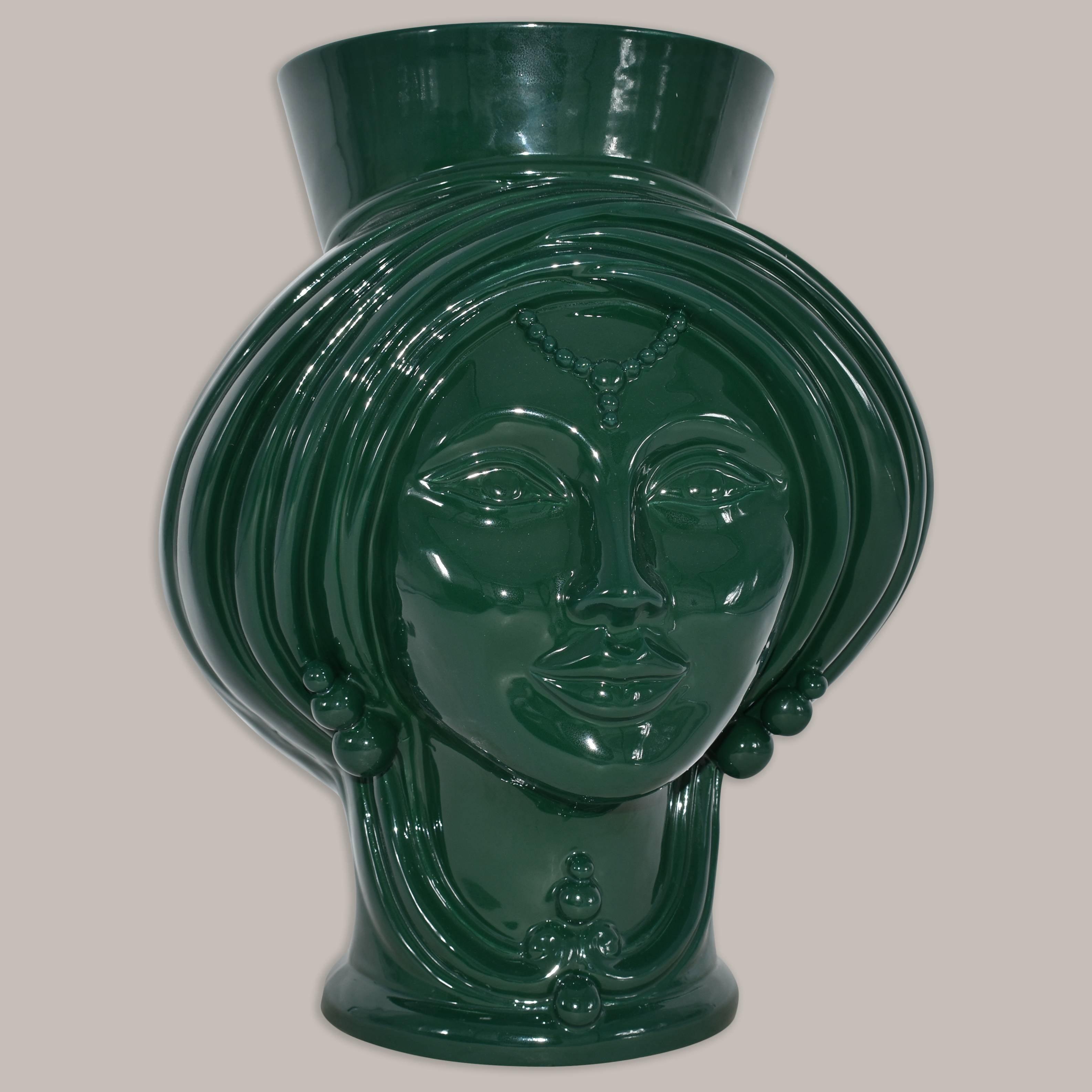 Testa h 30 Verde Antico Donna - Teste di moro moderne Sofia Ceramiche - Ceramiche di Caltagirone Sofia