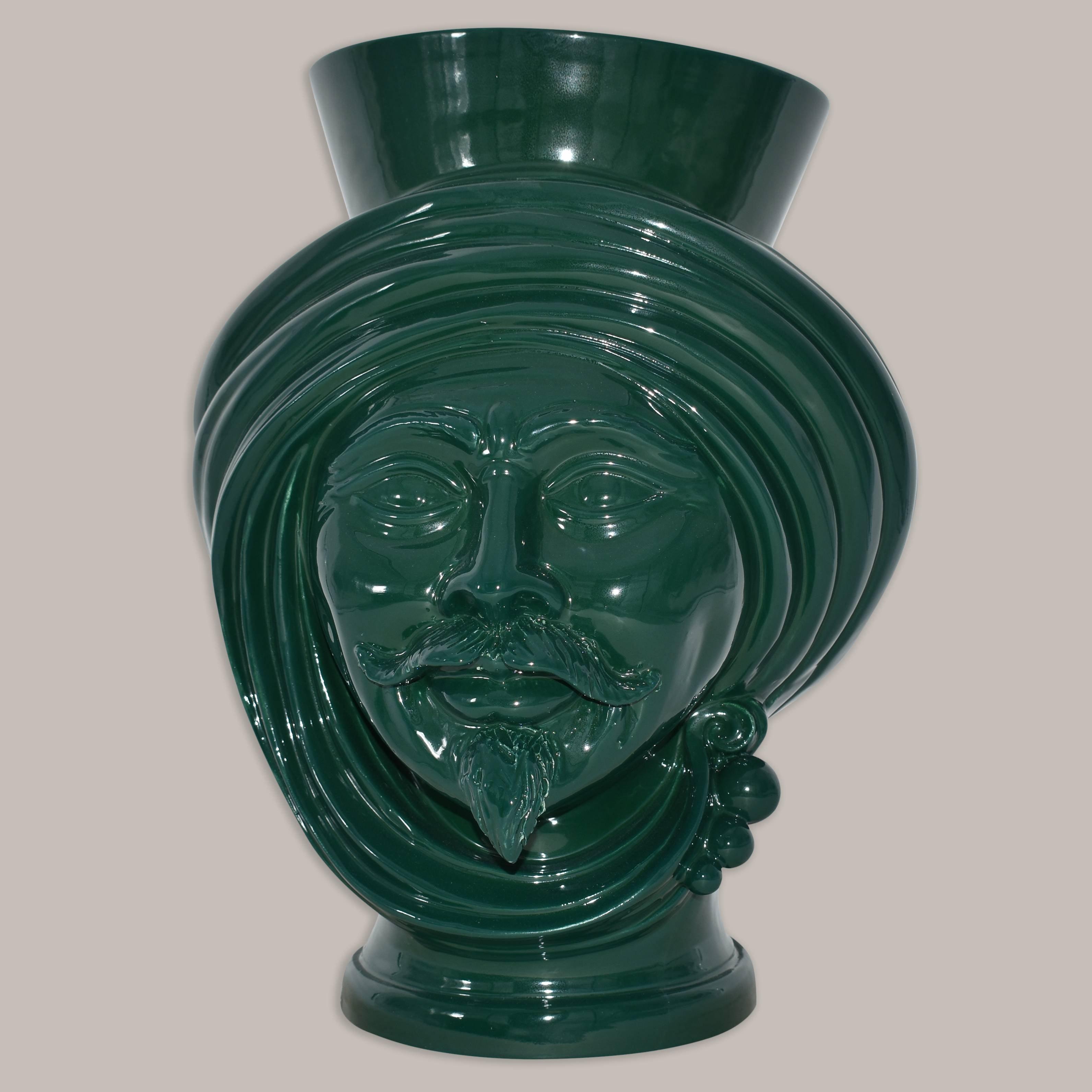 Testa h 30 Verde Bottiglia Uomo - Teste di moro moderne Sofia Ceramiche - Ceramiche di Caltagirone Sofia