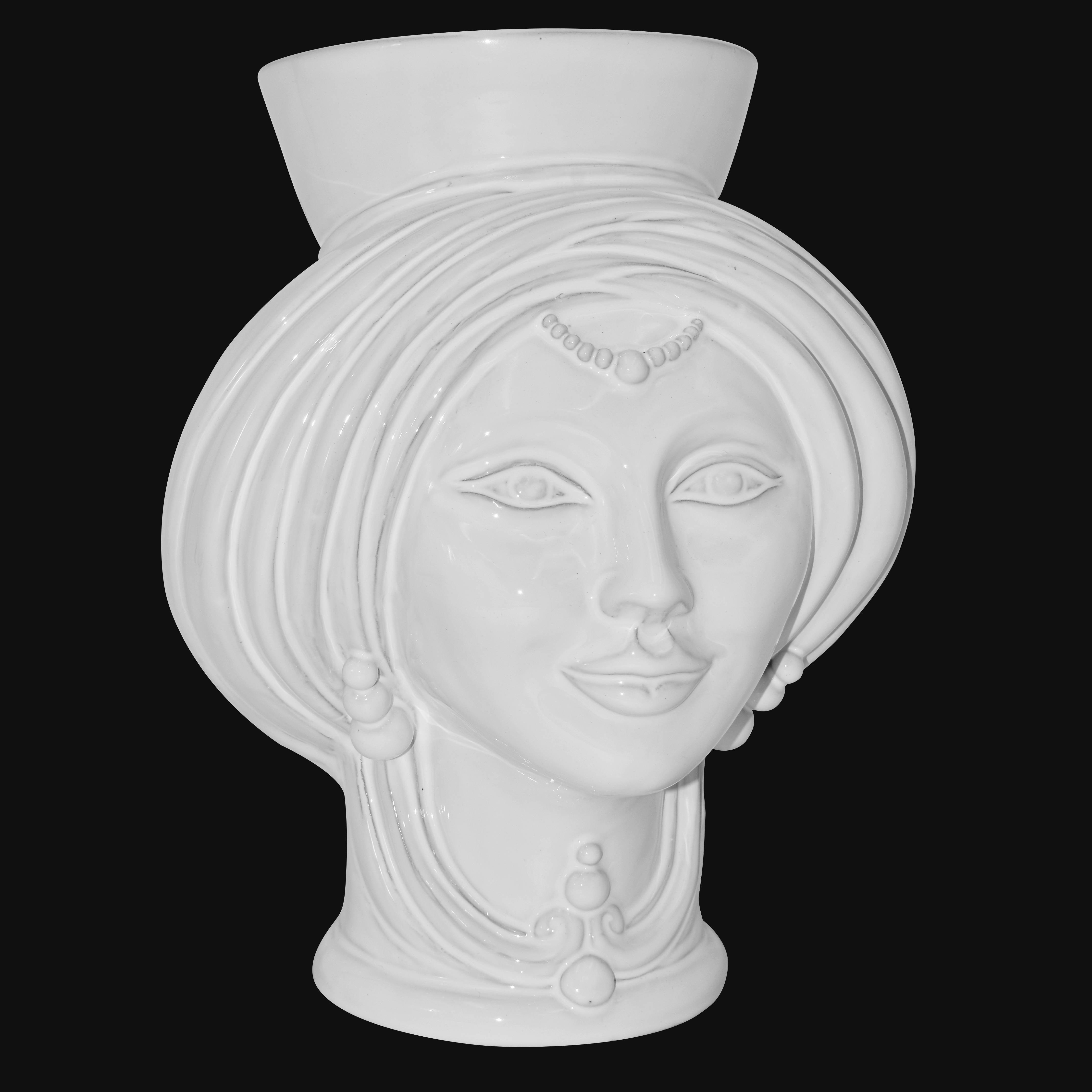 Testa h 30 White Line donna - Teste di moro moderne Sofia Ceramiche - Ceramiche di Caltagirone Sofia