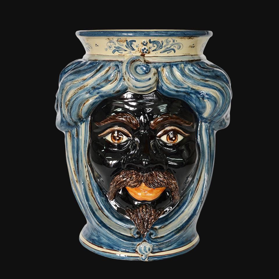 Testa h 33 liscia mono blu maschio moro - Ceramiche di Caltagirone Sofia