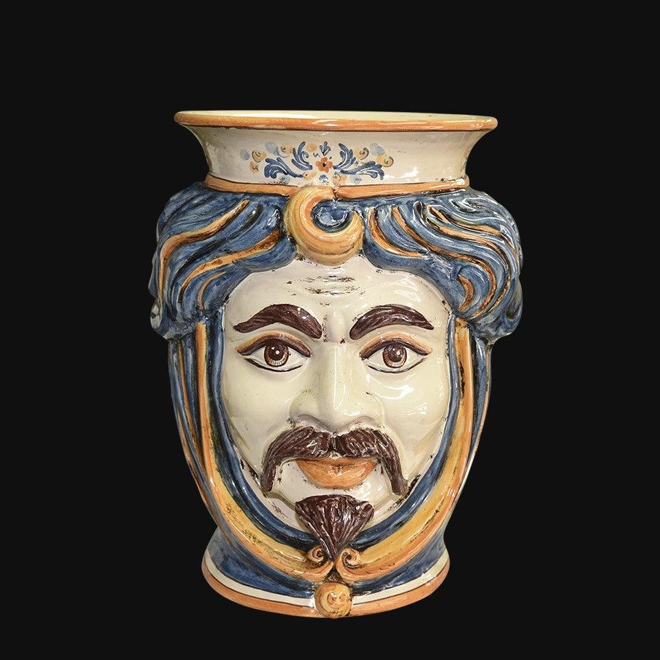 Testa h 33 s/corona blu e arancio maschio bianco - Ceramiche di Caltagirone Sofia