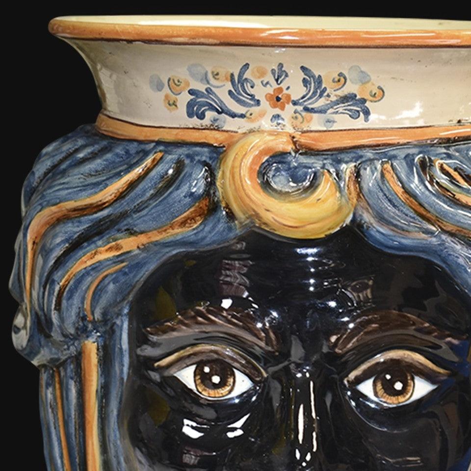 Testa h 33 s/corona blu e arancio maschio moro - Ceramiche di Caltagirone Sofia