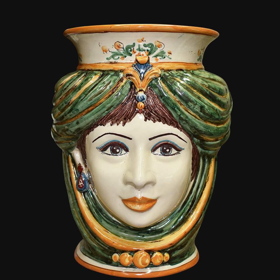 Testa h 33 s/corona verde/arancio femmina - Ceramiche di Caltagirone Sofia