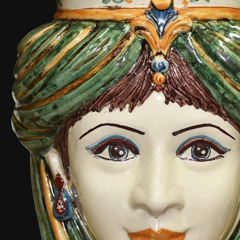 Testa h 33 s/corona verde/arancio femmina - Ceramiche di Caltagirone Sofia