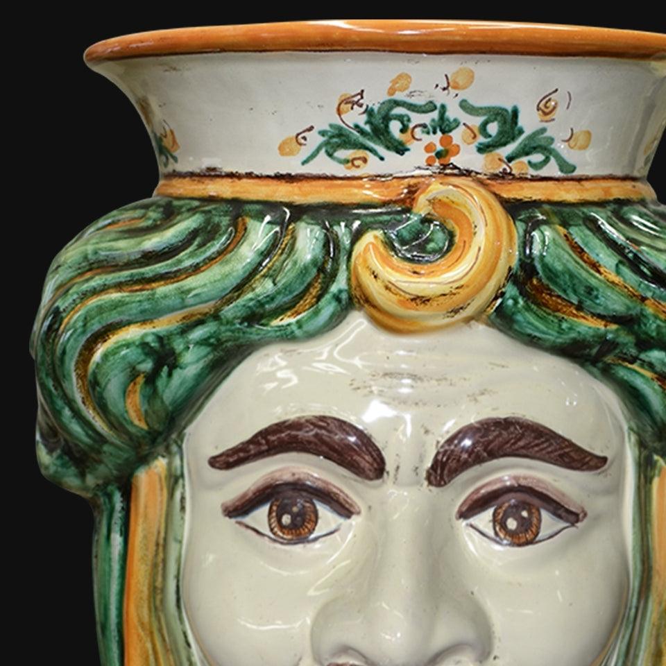 Testa h 33 s/corona verde/arancio maschio bianco - Ceramiche di Caltagirone Sofia