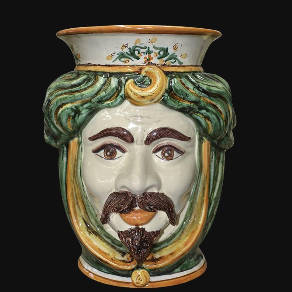 Testa h 33 s/corona verde/arancio maschio bianco - Ceramiche di Caltagirone Sofia