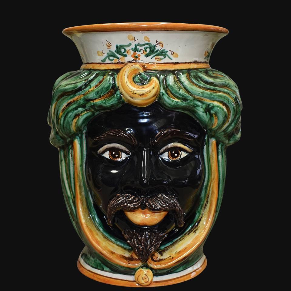 Testa h 33 s/corona verde/arancio maschio moro - Ceramiche di Caltagirone Sofia