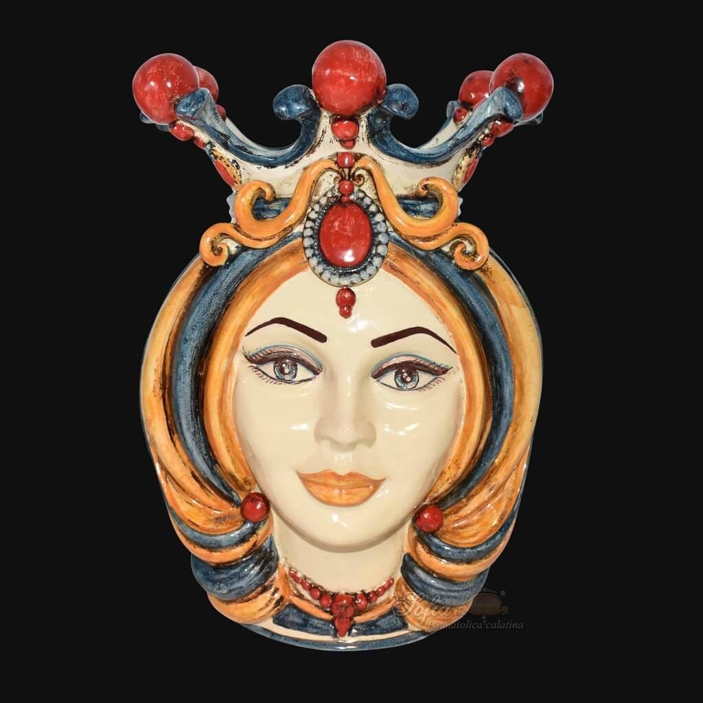 Testa h 38 in blu, arancio e rosso femmina - Ceramiche Di Caltagirone Sofia - Ceramiche di Caltagirone Sofia