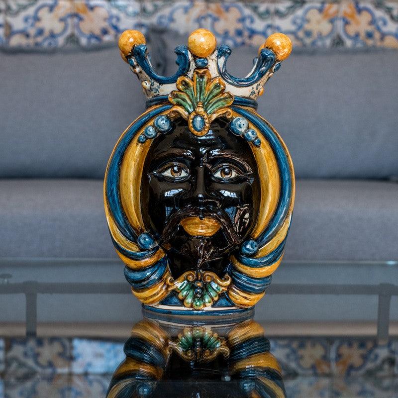Testa h 38 in blu arancio maschio moro - Ceramiche Di Caltagirone Sofia - Ceramiche di Caltagirone Sofia